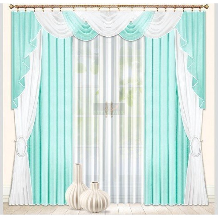 Комплект штор на ленте Александрия бирюза-белый