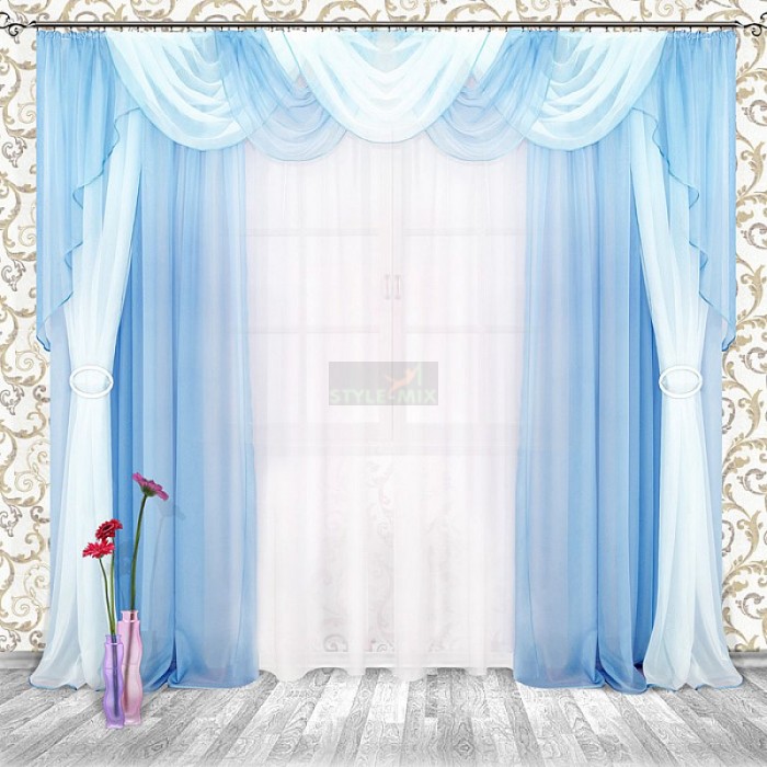 Комплект штор на ленте Александрия голубой-белый