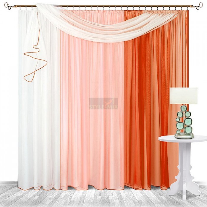 Штора-тюль на ленте Корнелия терракот-персик
