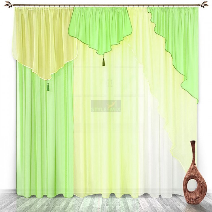 Комплект штор на ленте Натали салат-лимон