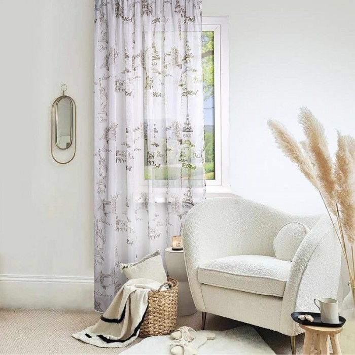 Тюль цветной на ленте Сити серый