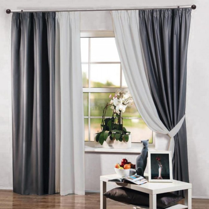 Комплект штор на ленте Вельвет-дуэт графит-дымчатый
