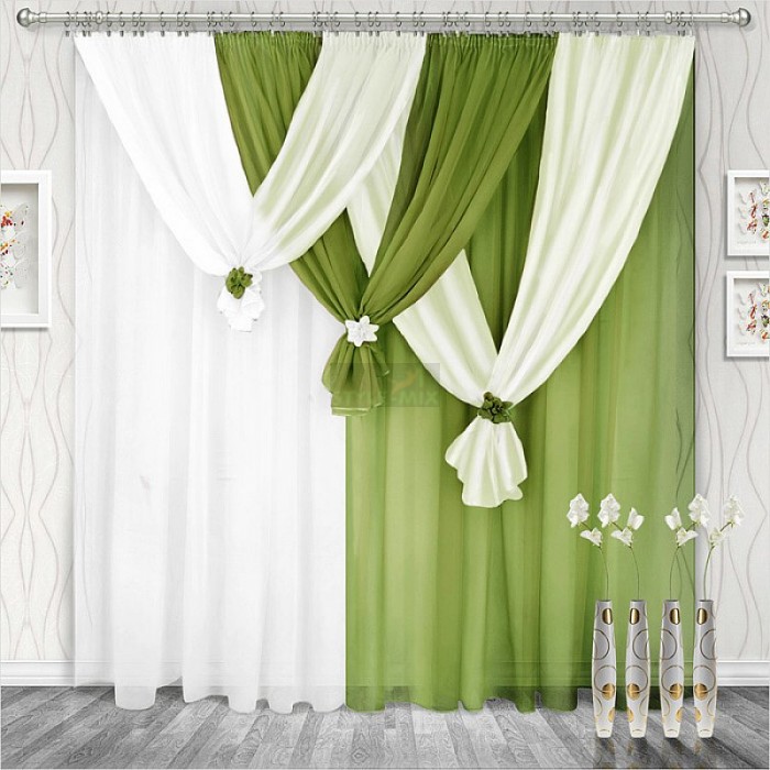 Комплект штор на ленте Весна правая олива