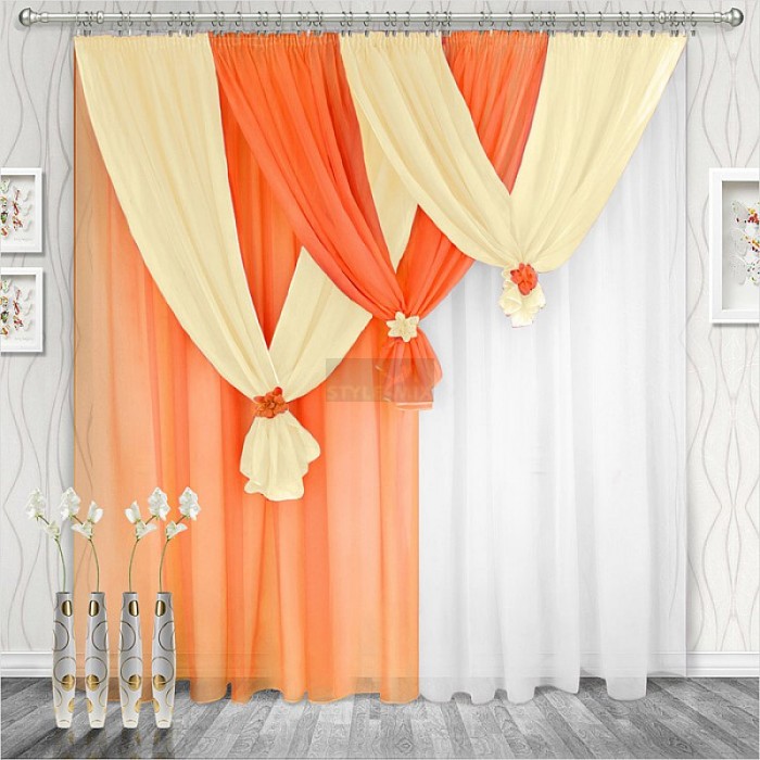 Комплект штор на ленте Весна левая оранжевый