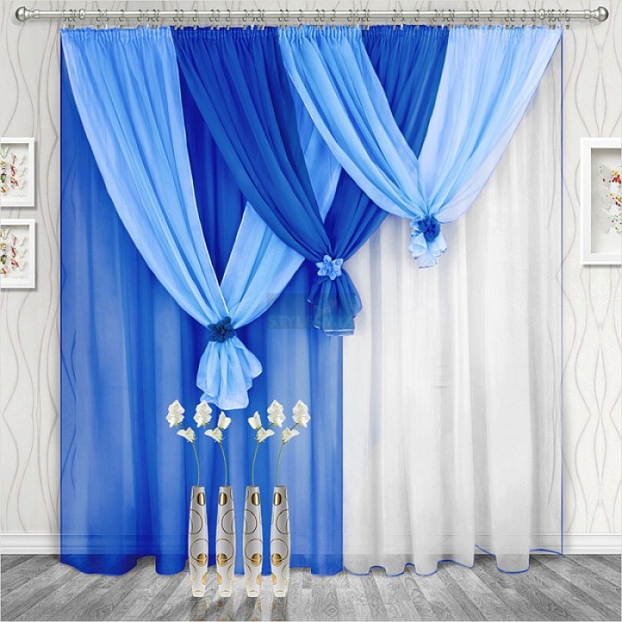 Комплект штор на ленте Весна левая синий