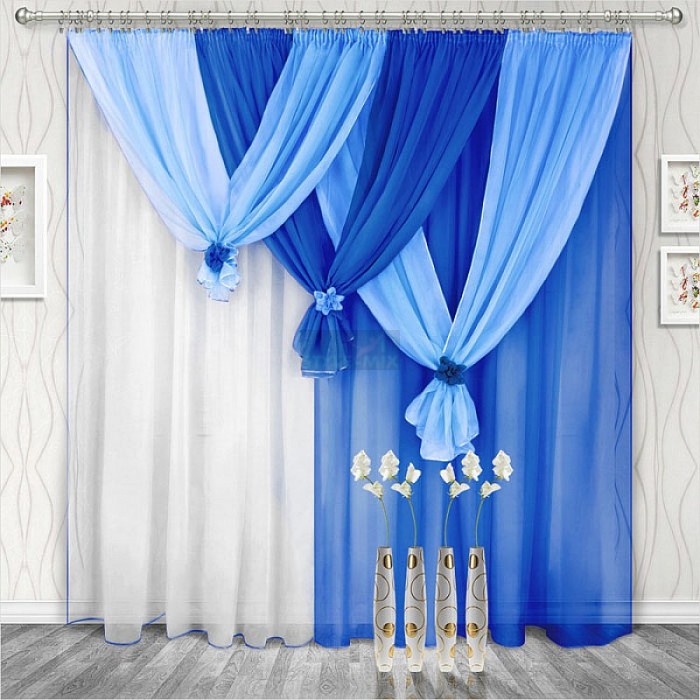 Комплект штор на ленте Весна правая синий