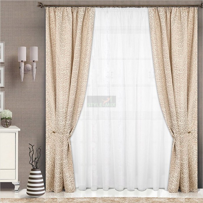 Комплект штор на ленте Женева бежевый