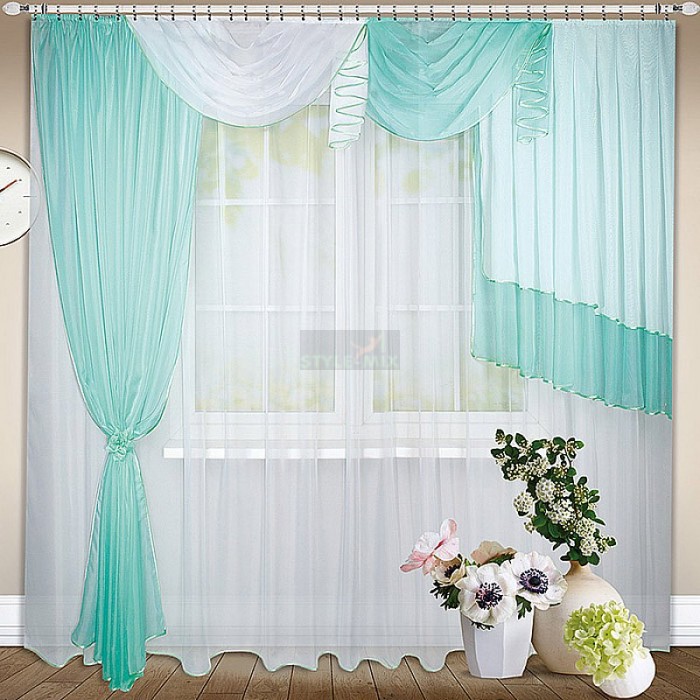 Комплект штор на ленте Злата левая бирюза