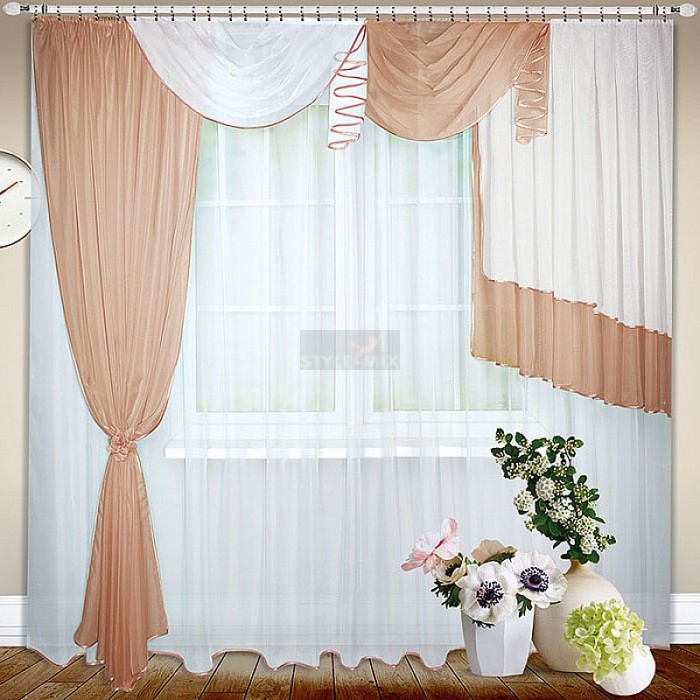 Комплект штор на ленте Злата левая коричневый