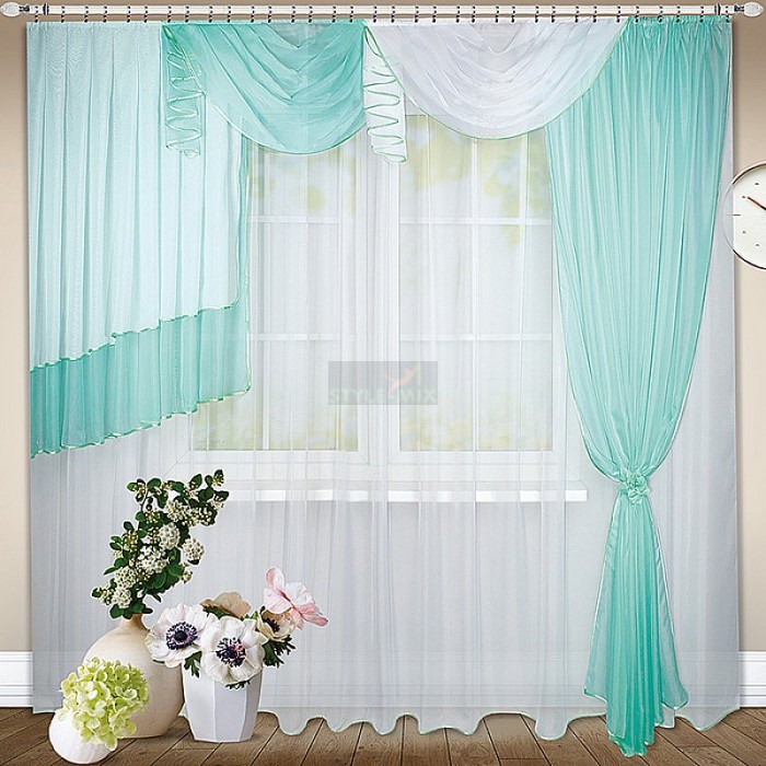 Комплект штор на ленте Злата правая бирюза