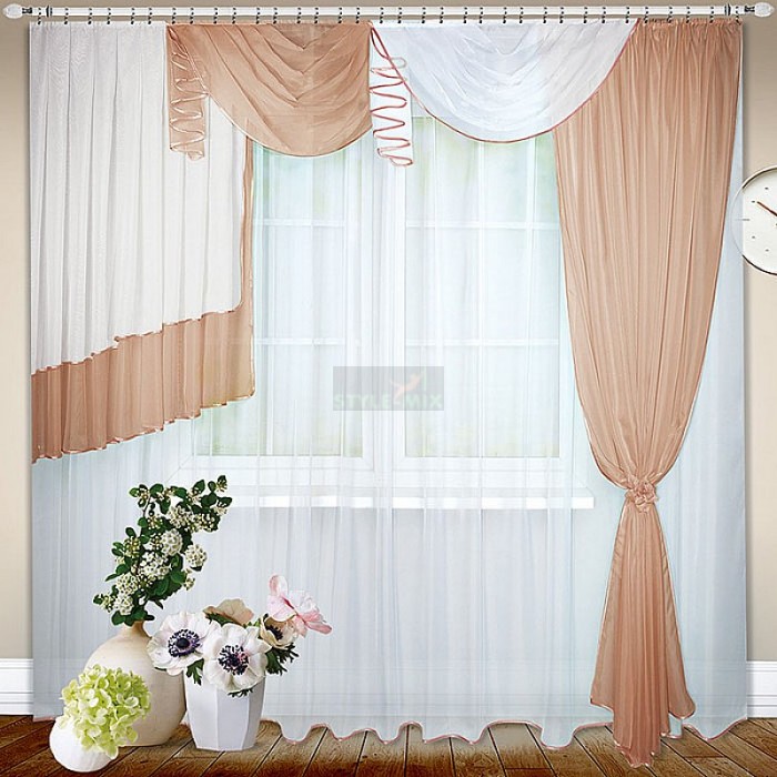 Комплект штор на ленте Злата правая коричневый