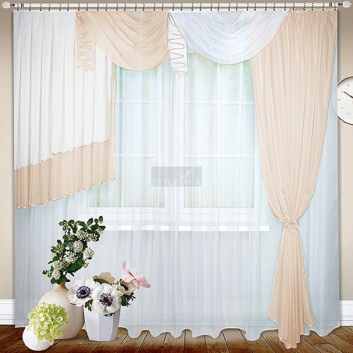 Комплект штор на ленте Злата правая персиковый